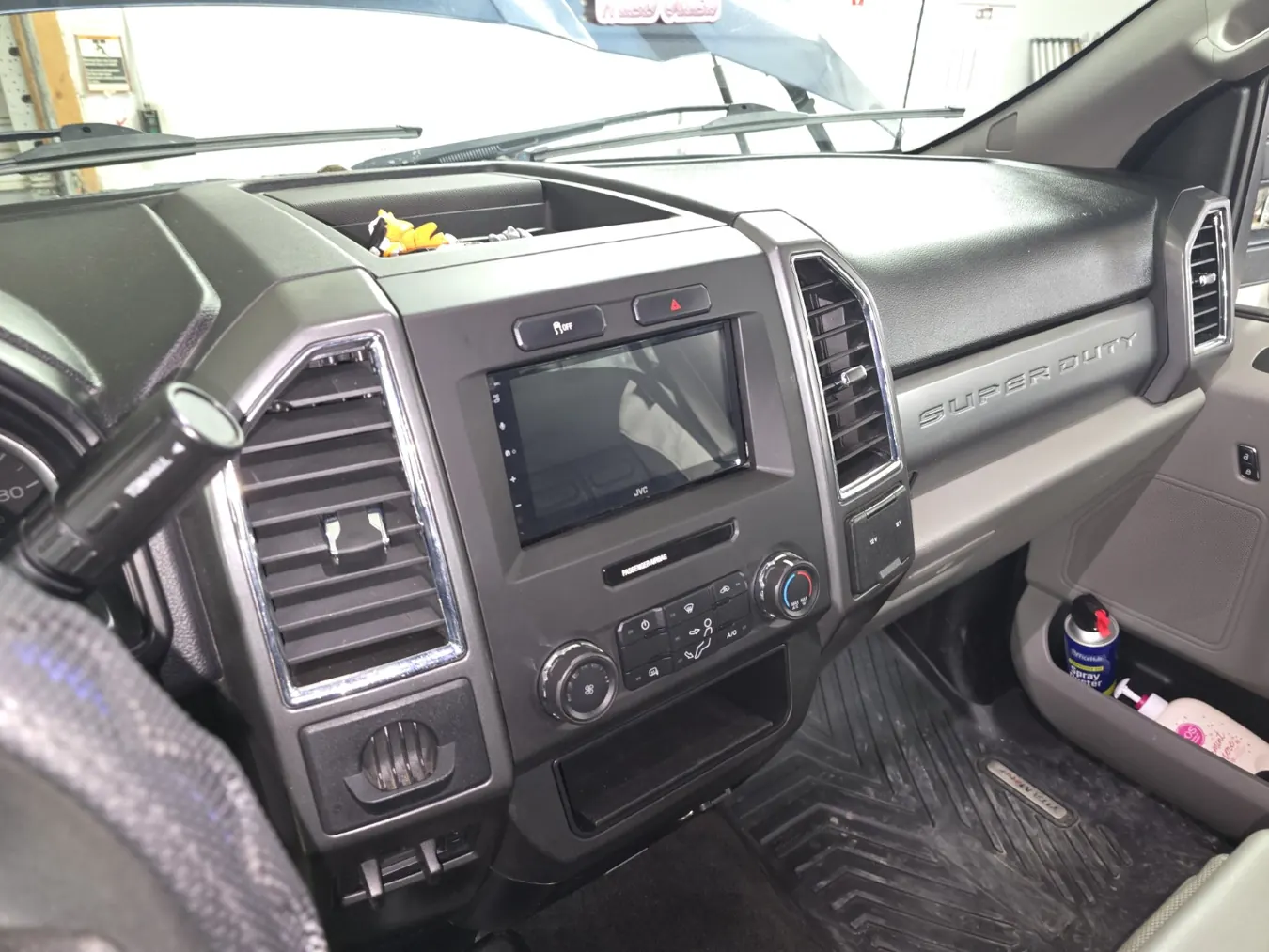 JVC head unit installed in a truck dashboard